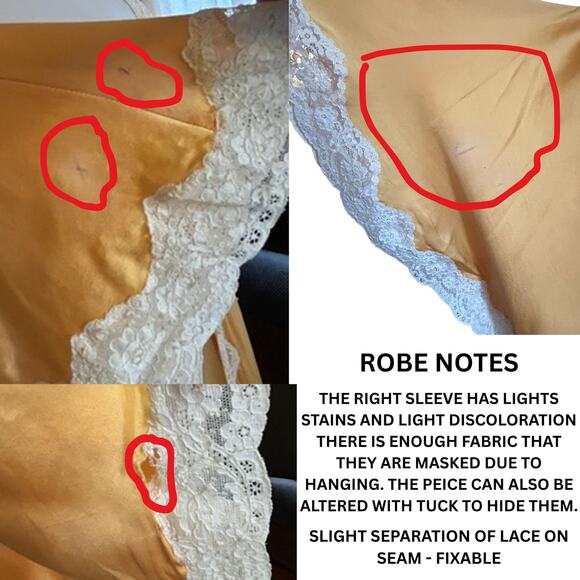 Vintage 80s Old Hollywood Jenny Dobell Marigold Silk Gown & Robe Set, Lace Sz 8 - Picture 10 of 12